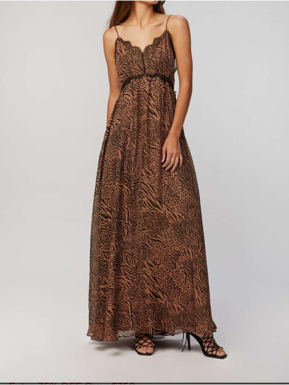 Cami NYC Brown Animal-Print Lace-Trim Maxi Dress